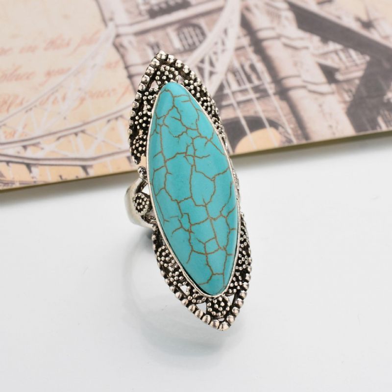 Bague Bohème Rétro Bleu Turquoise Ruban Sculpté Femme Bagues Accessoires