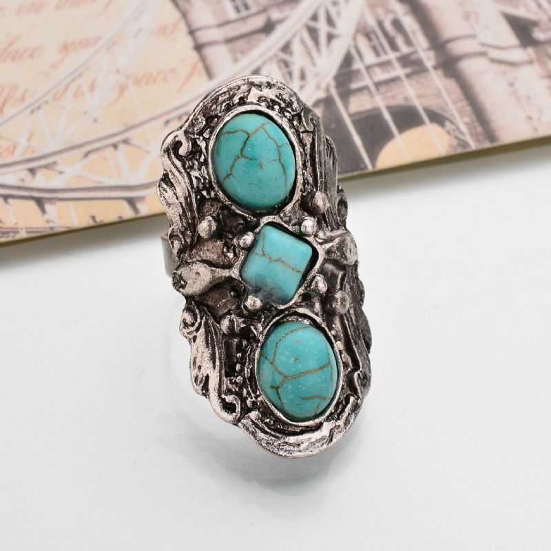 Bague Bohème Rétro Bleu Turquoise Ruban Sculpté Femme Bagues Accessoires