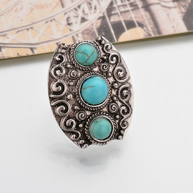 Bague Bohème Rétro Bleu Turquoise Ruban Sculpté Femme Bagues Accessoires