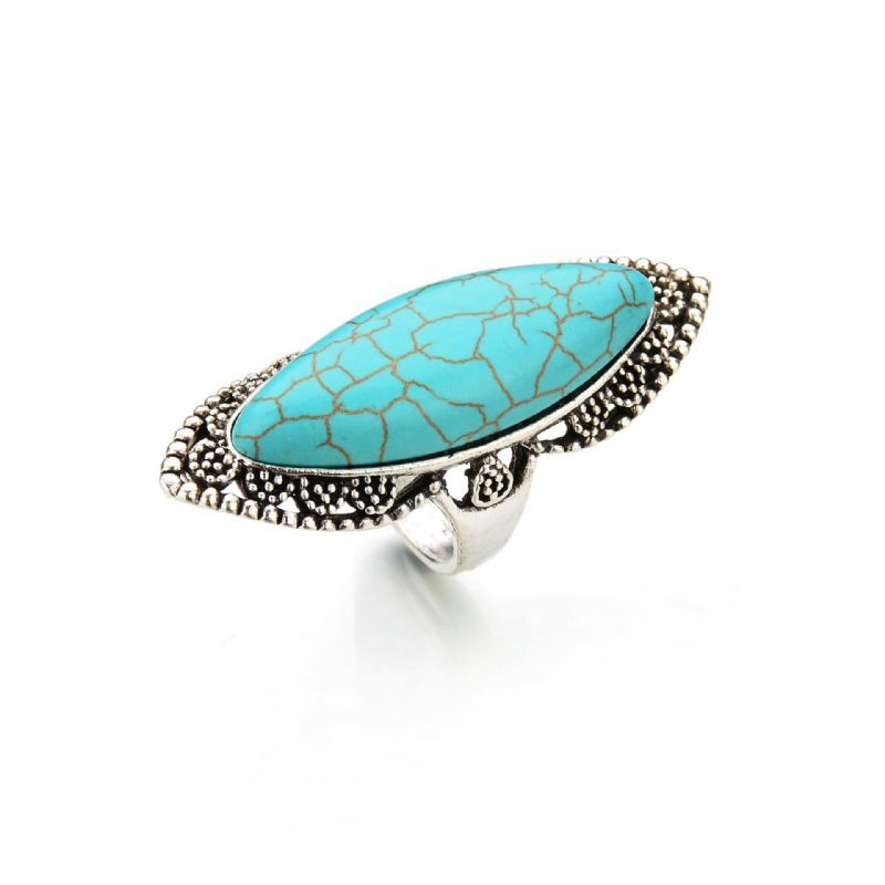 Bague Bohème Rétro Bleu Turquoise Ruban Sculpté Femme Bagues Accessoires