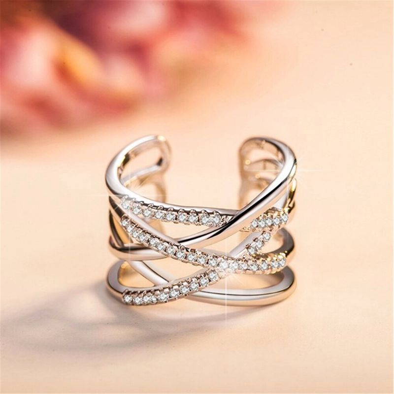 Bague Empilable Twining Clear CZ Bagues De Fiançailles En Zircone Éblouissante Pour Les Femmes