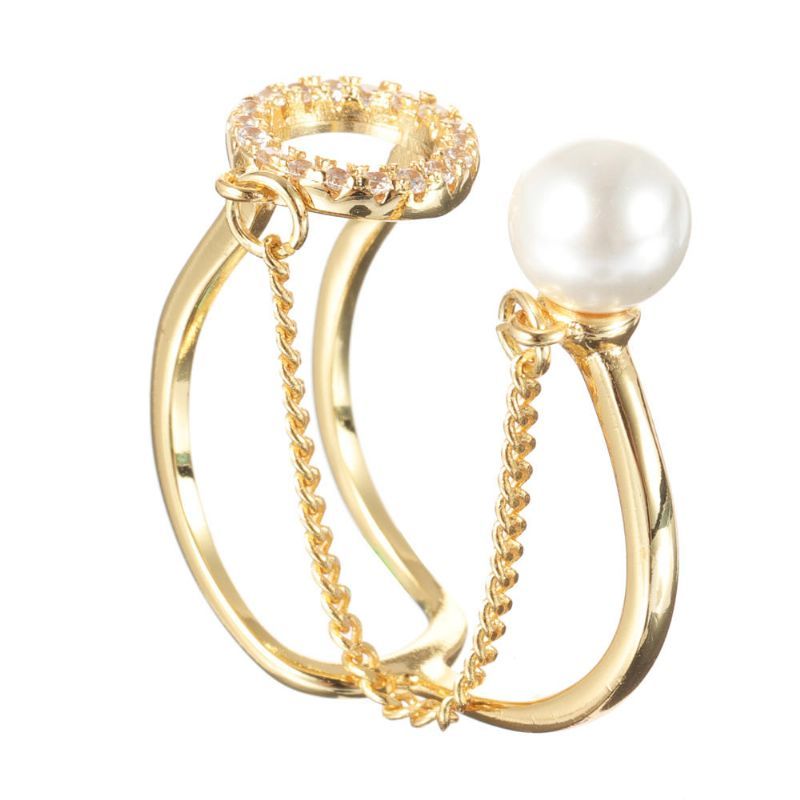 Bague À Fin Ouverte Tendance Bague En Perle Ronde En Zircon Plaqué Or 18k Pour Femme