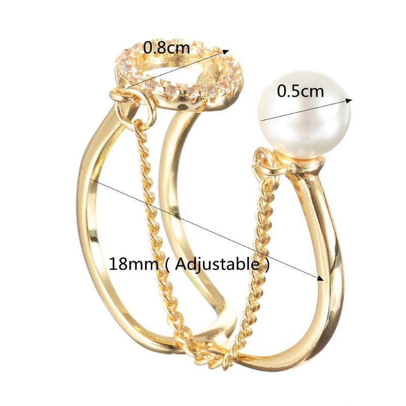 Bague À Fin Ouverte Tendance Bague En Perle Ronde En Zircon Plaqué Or 18k Pour Femme