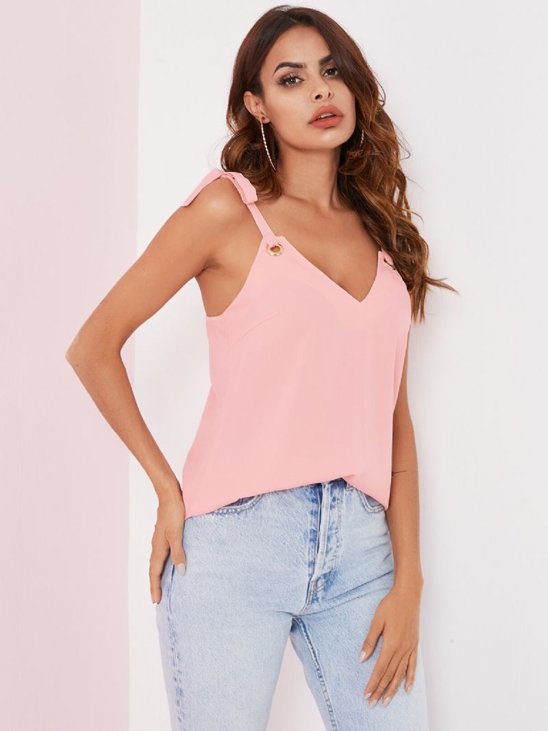 Bandoulière À Nouer Col En V Sans Manches Femme Casual Cami