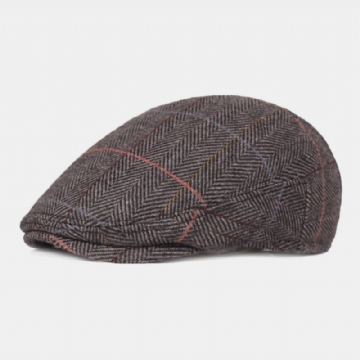 Bérets À Motif De Treillis À Chevrons En Laine Pour Hommes British Retro Ear Protection Forward Hat Newsboy Hat