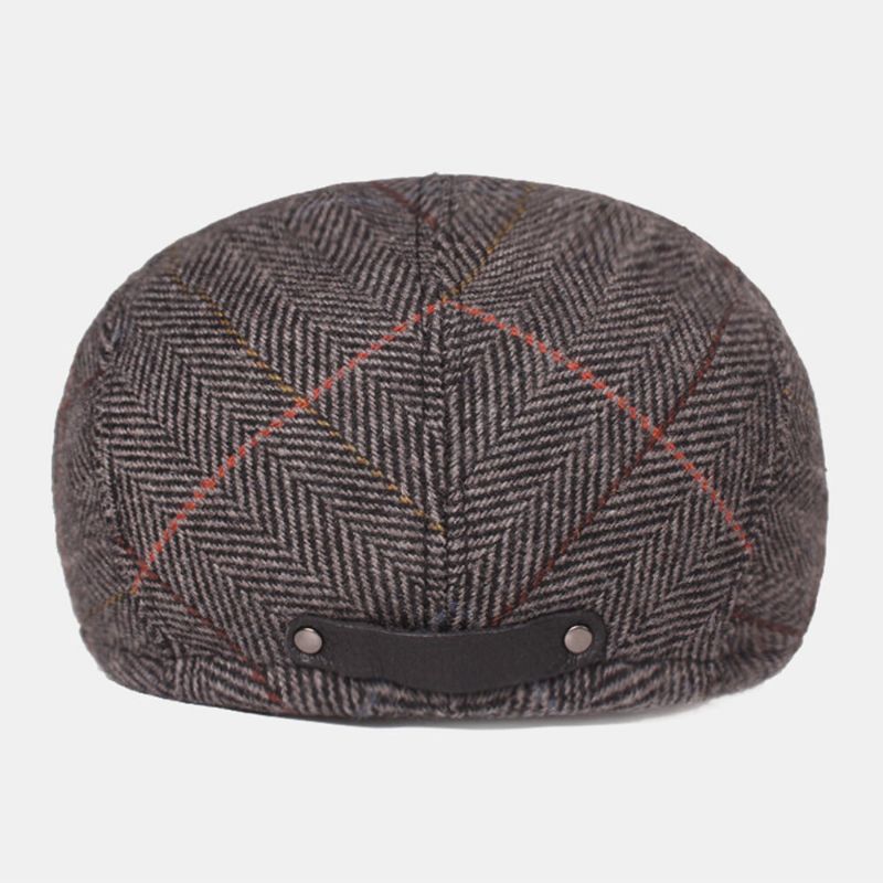 Bérets À Motif De Treillis À Chevrons En Laine Pour Hommes British Retro Ear Protection Forward Hat Newsboy Hat