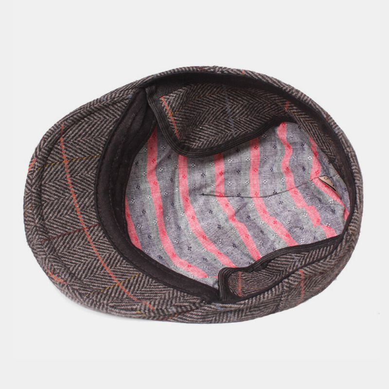 Bérets À Motif De Treillis À Chevrons En Laine Pour Hommes British Retro Ear Protection Forward Hat Newsboy Hat