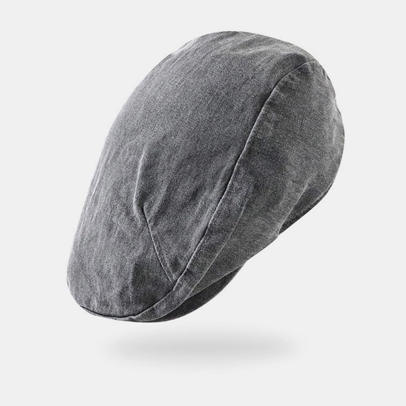 Bérets À Plis En Coton De Couleur Unie Pour Hommes Casquette Rétro Délavée À Dôme Avant Chapeau De Gavroche