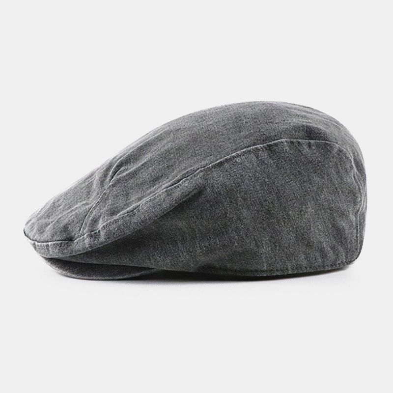 Bérets À Plis En Coton De Couleur Unie Pour Hommes Casquette Rétro Délavée À Dôme Avant Chapeau De Gavroche