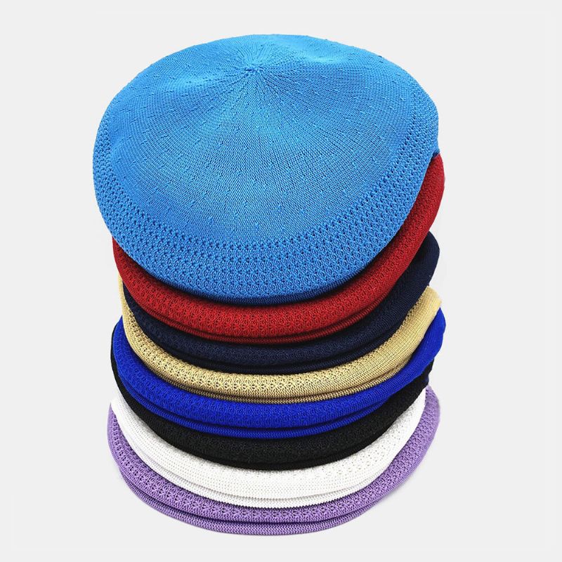 Bérets Tricotés À L'envers Unisexe Maille Couleur Unie Jacquard Respirant Casquettes Plates Décontractées