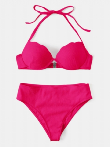 Bikini Taille Haute À Armatures Pour Femmes De Couleur Unie Pour La Natation