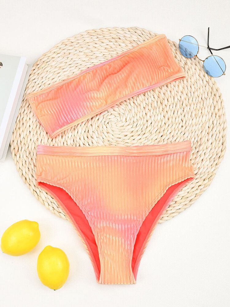 Bikini Taille Haute Bandeau Côtelé Sans Armatures À Imprimé Tie-dye