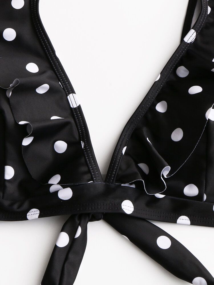 Bikini Taille Haute À Volants Et Imprimé À Pois Pour Femmes