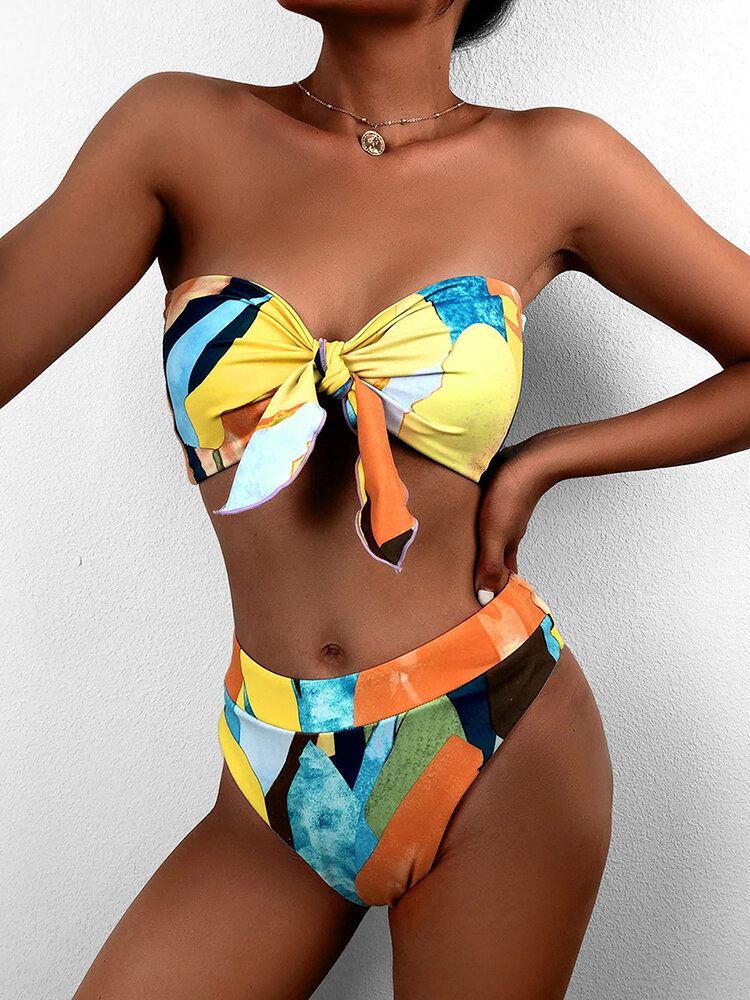 Bikinis Bandeau Sans Bretelles À Imprimé Coloré Pour Femmes Avec String