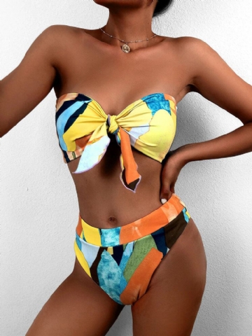 Bikinis Bandeau Sans Bretelles À Imprimé Coloré Pour Femmes Avec String