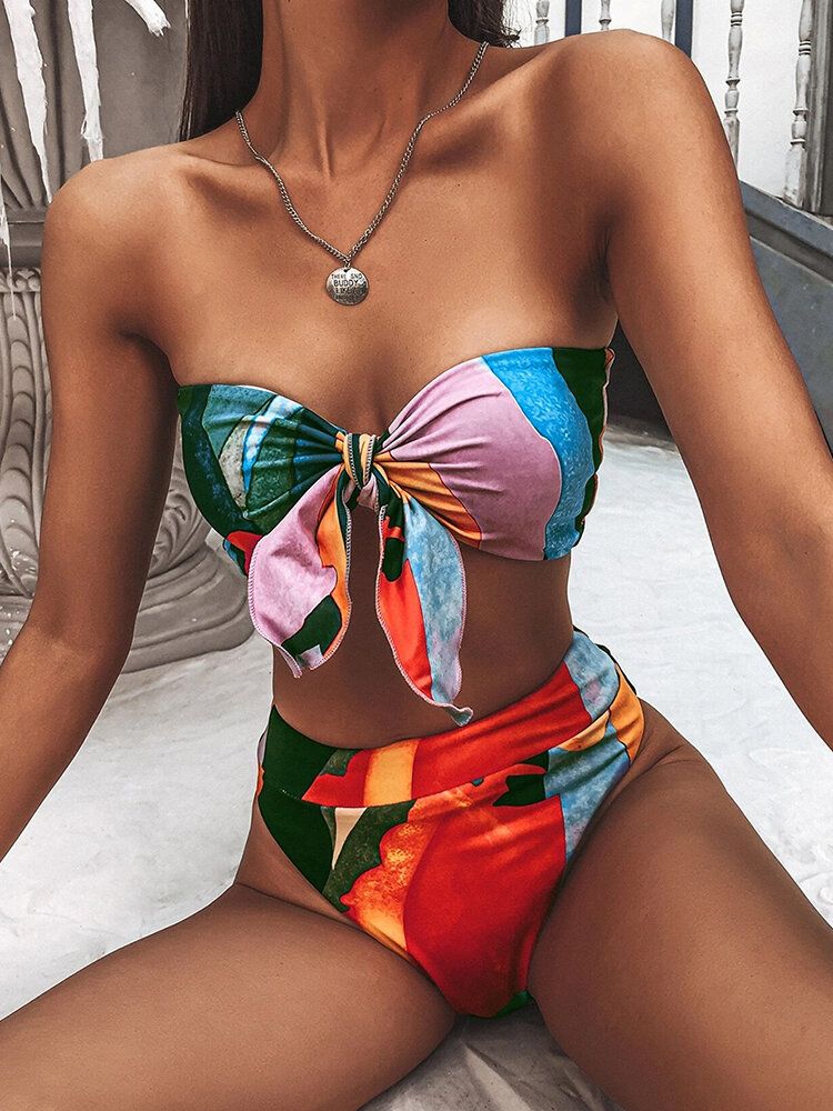 Bikinis Bandeau Sans Bretelles À Imprimé Coloré Pour Femmes Avec String