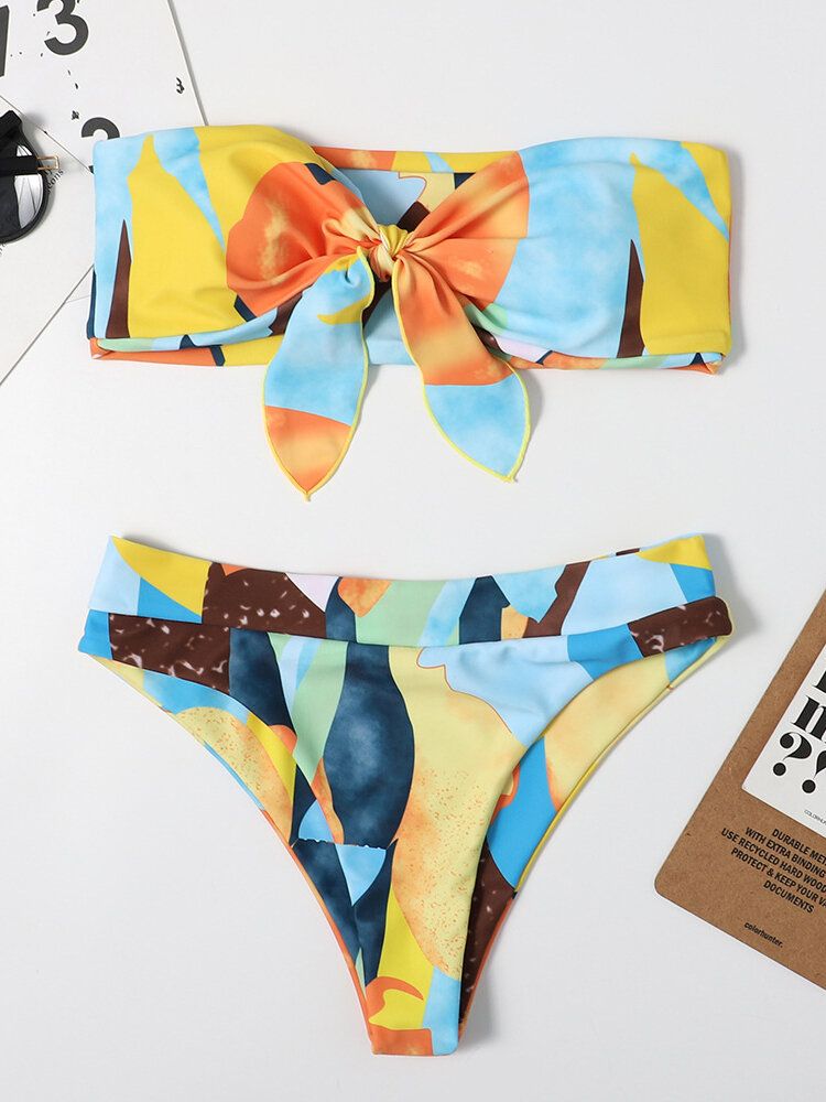 Bikinis Bandeau Sans Bretelles À Imprimé Coloré Pour Femmes Avec String