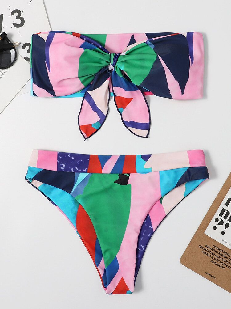 Bikinis Bandeau Sans Bretelles À Imprimé Coloré Pour Femmes Avec String