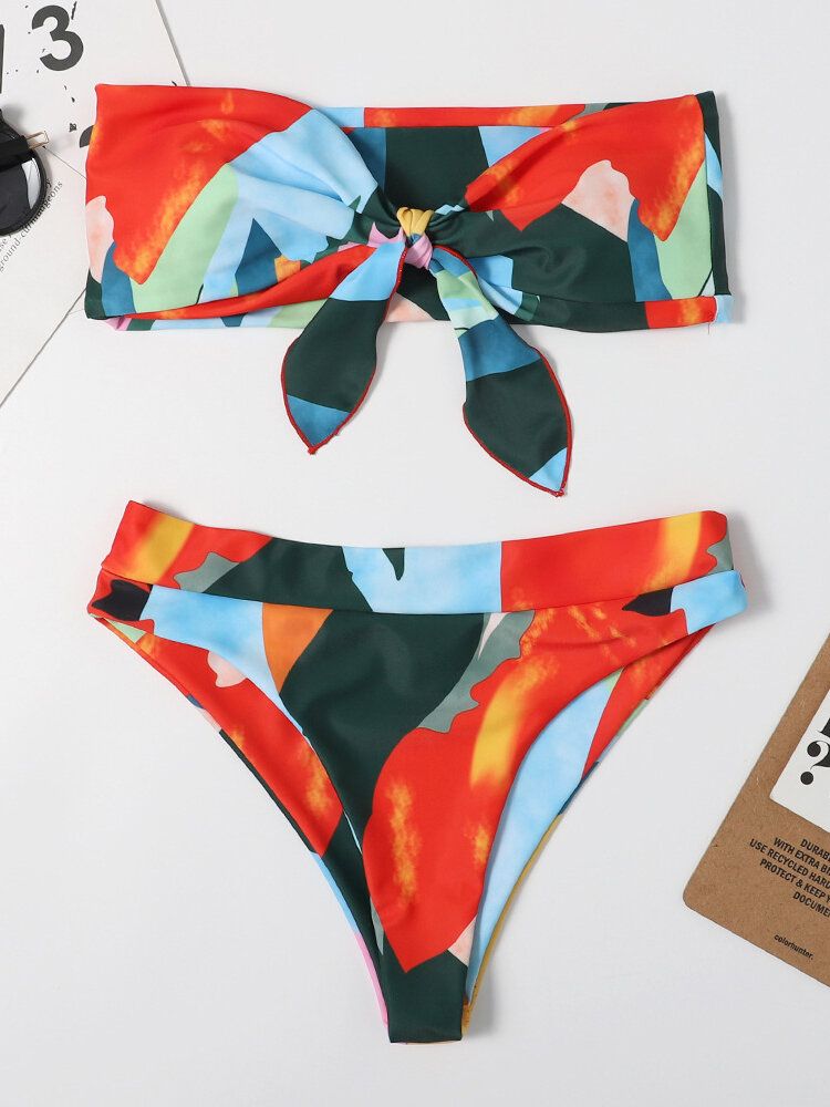 Bikinis Bandeau Sans Bretelles À Imprimé Coloré Pour Femmes Avec String