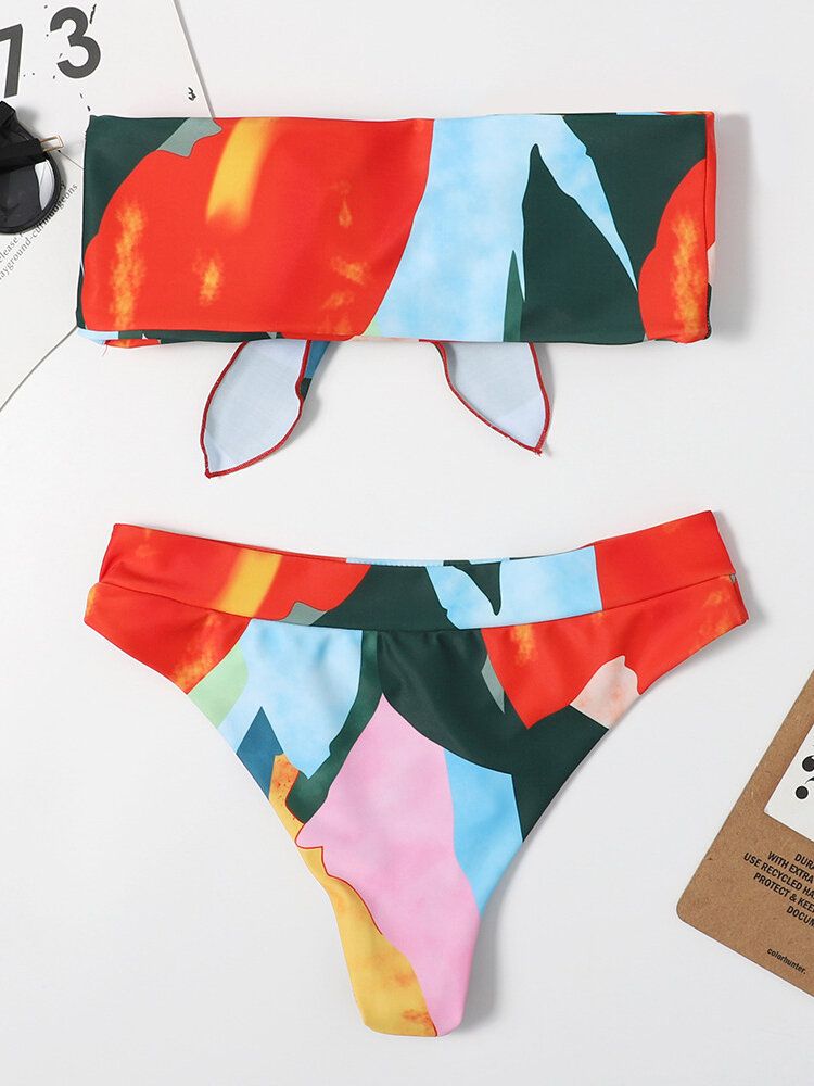 Bikinis Bandeau Sans Bretelles À Imprimé Coloré Pour Femmes Avec String