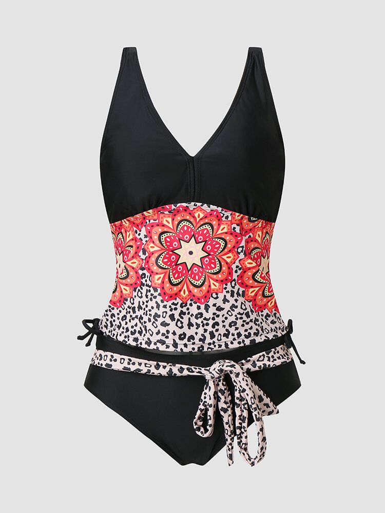 Bikinis Style Bohème Rembourrés Avec Ruban Patchwork Léopard Pour Femmes