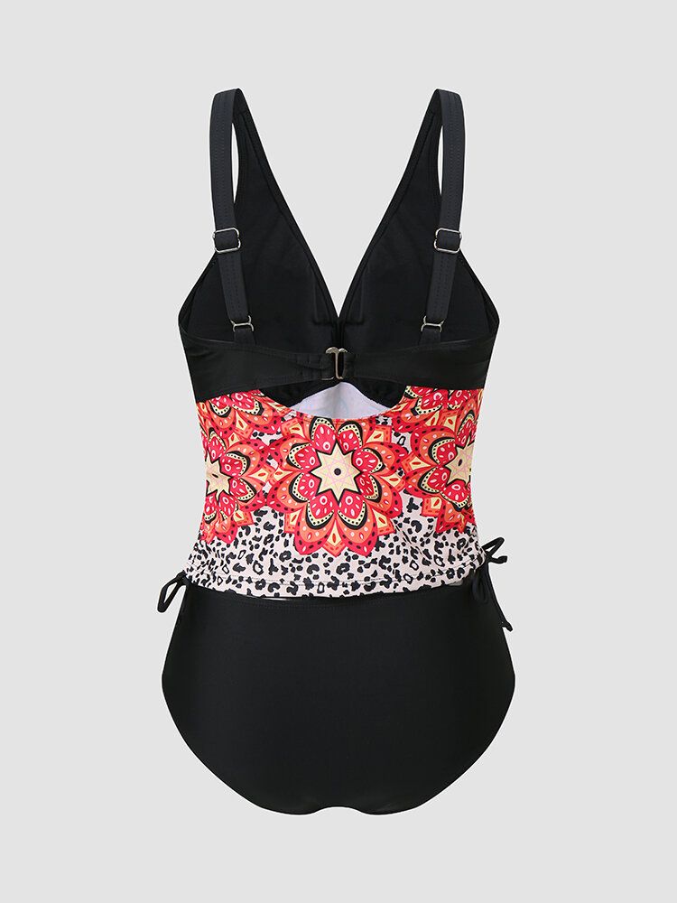 Bikinis Style Bohème Rembourrés Avec Ruban Patchwork Léopard Pour Femmes