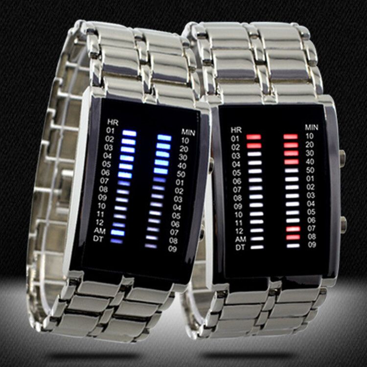 Binary Led Display Men Business Montres Numériques Électroniques Étanches Lumineuses