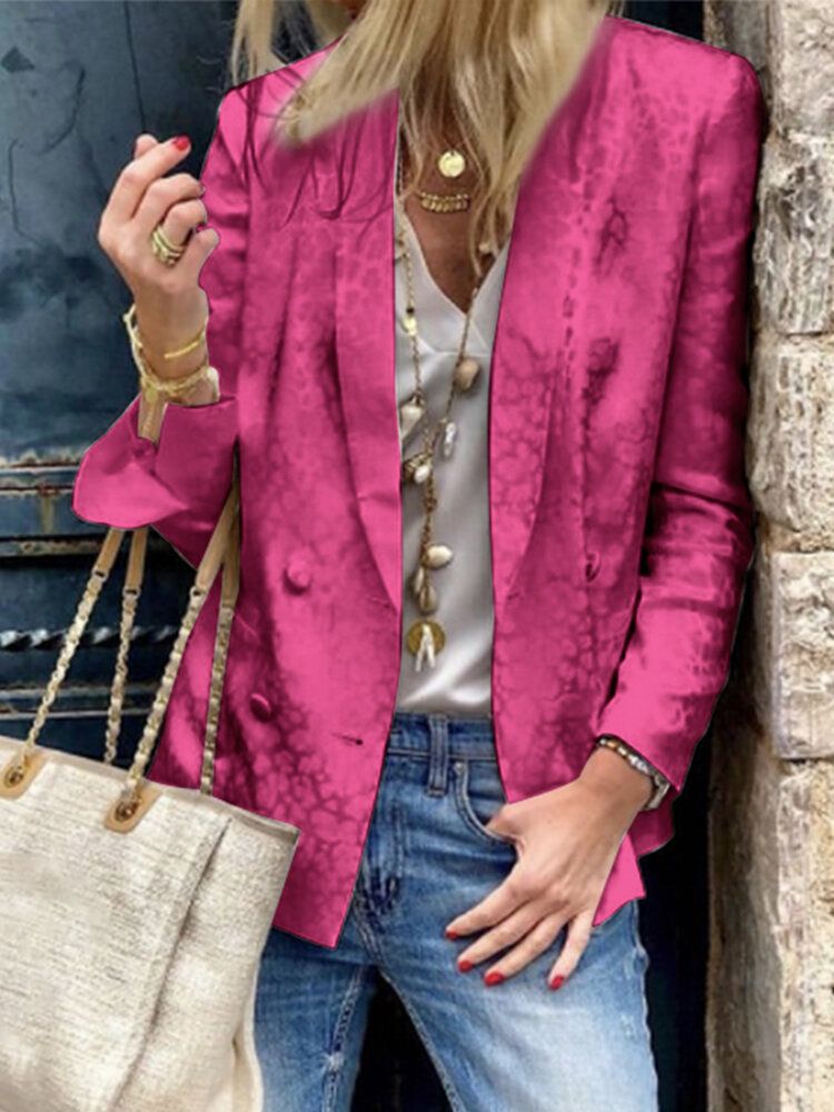 Blazer À Manches Longues Avec Bouton De Couleur Unie Imprimé Léopard Pour Femmes