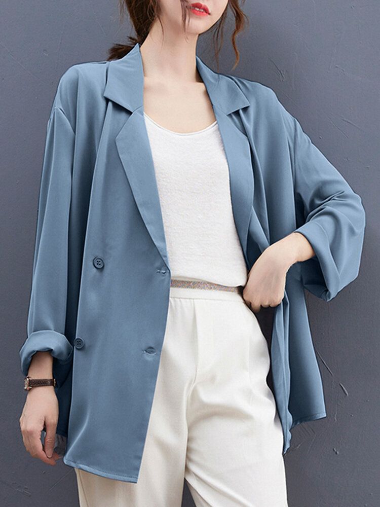 Blazer Uni À Manches Longues Et Revers Croisés Pour Femme