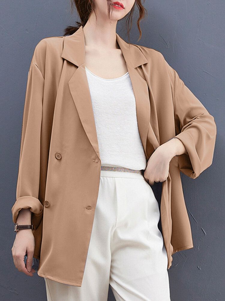 Blazer Uni À Manches Longues Et Revers Croisés Pour Femme