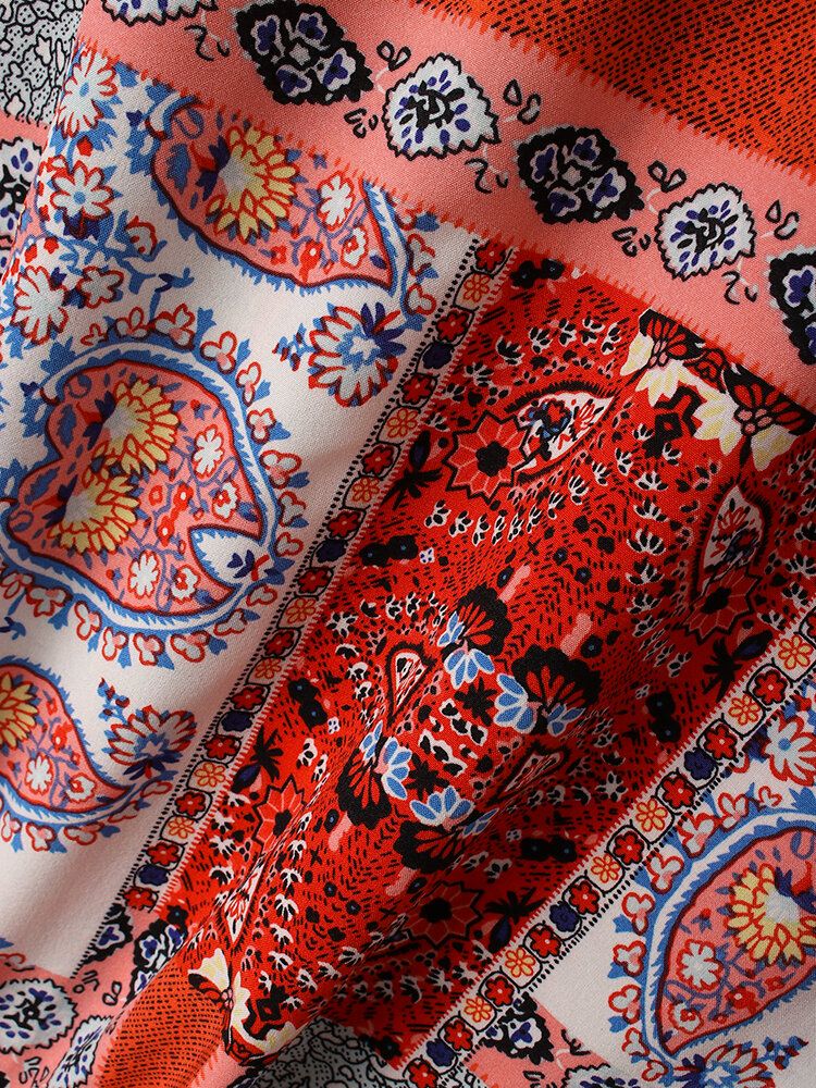 Blouse Décontractée Boutonnée À Manches Courtes Avec Motif Ethnique Vintage Pour Femmes