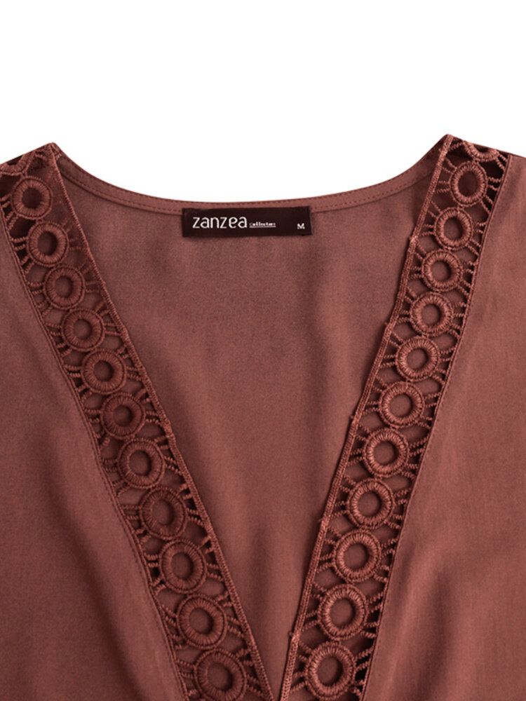 Blouses Décontractées À Manches Trois-quarts En Patchwork De Dentelle Rétro Bohème Pour Femmes