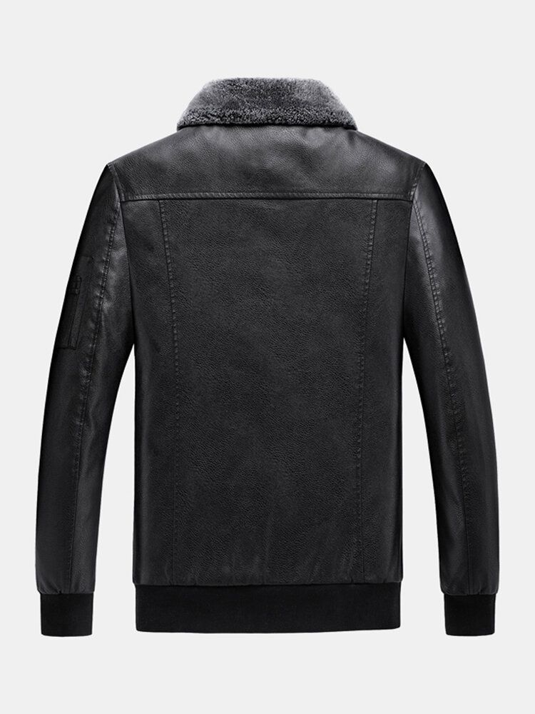 Blouson Aviateur En Cuir Pu Avec Col En Fausse Fourrure Brodé Pour Homme