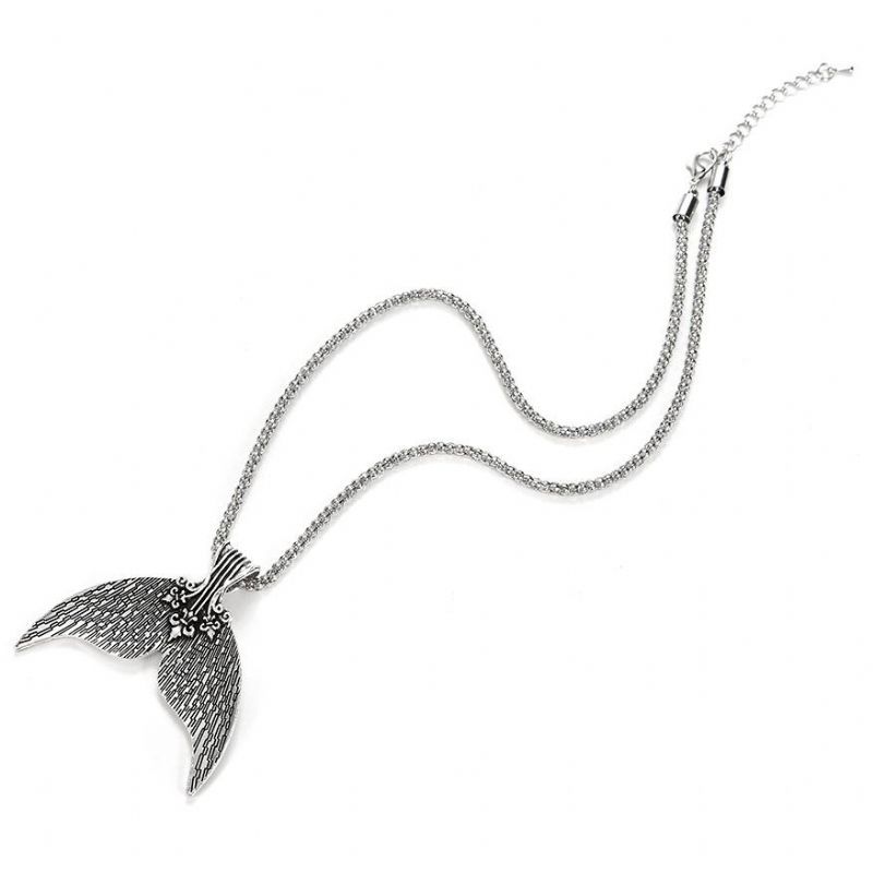 Bohème Antique Argent Queue De Sirène Pendentif Collier Pour Femmes Vintage Plage Fête Bijoux Cadeau