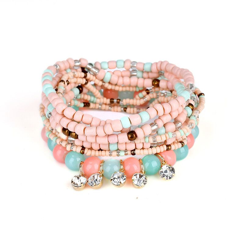 Bohème Charmant Bracelet Perles Strass Multicouche Bracelets Pour Femme