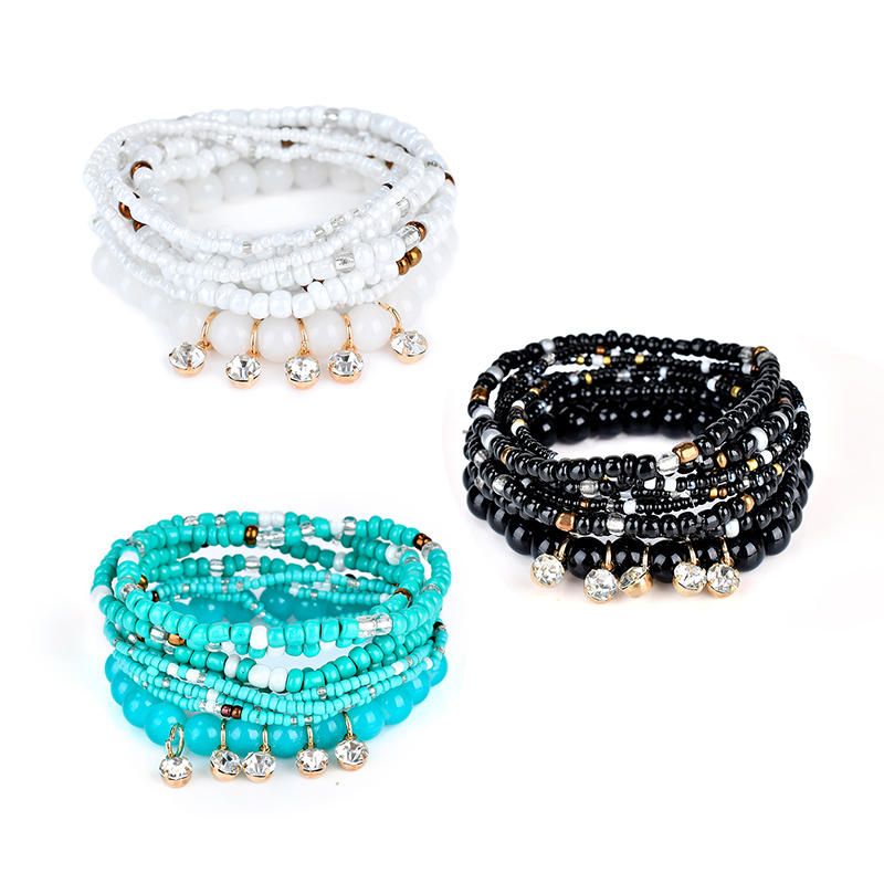 Bohème Charmant Bracelet Perles Strass Multicouche Bracelets Pour Femme