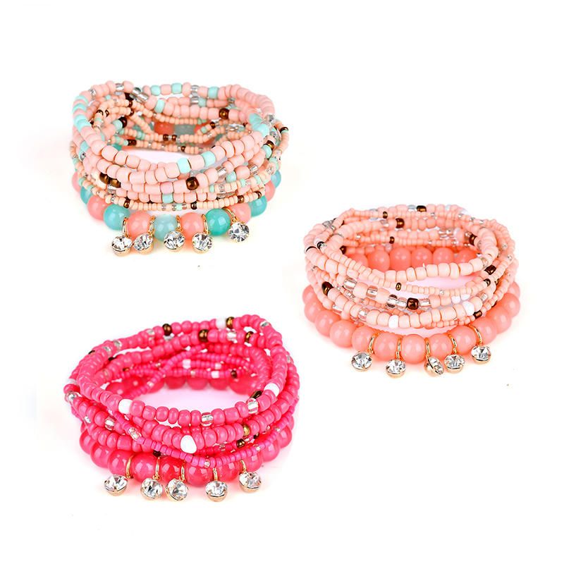 Bohème Charmant Bracelet Perles Strass Multicouche Bracelets Pour Femme