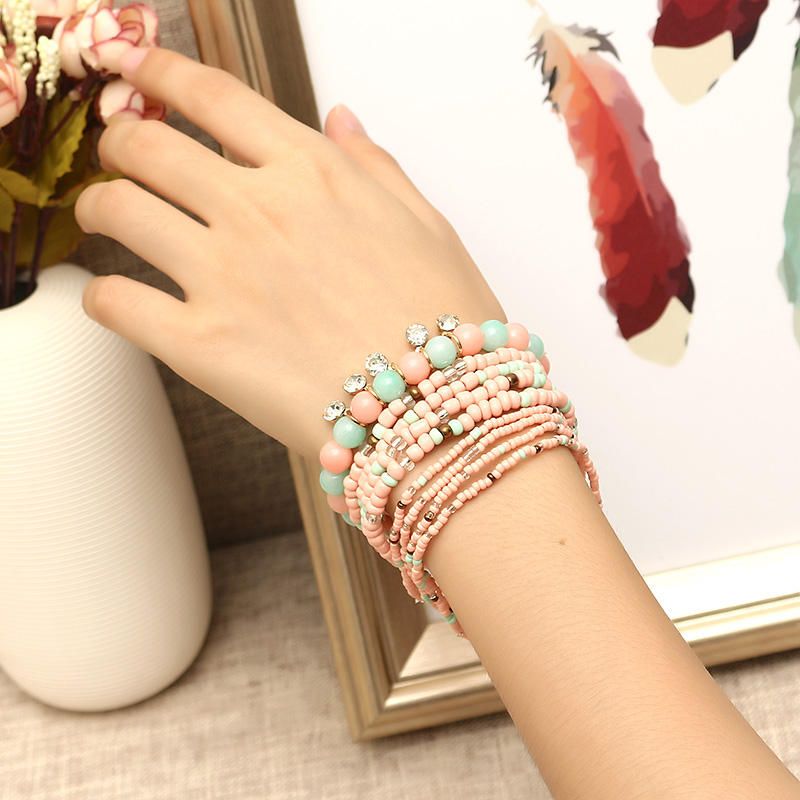 Bohème Charmant Bracelet Perles Strass Multicouche Bracelets Pour Femme