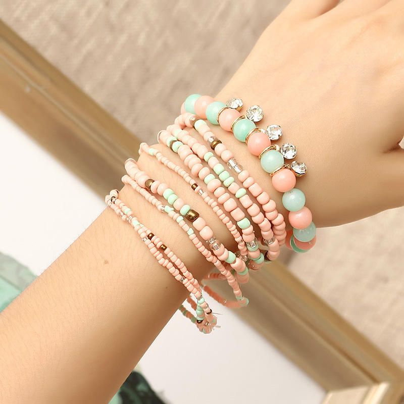 Bohème Charmant Bracelet Perles Strass Multicouche Bracelets Pour Femme