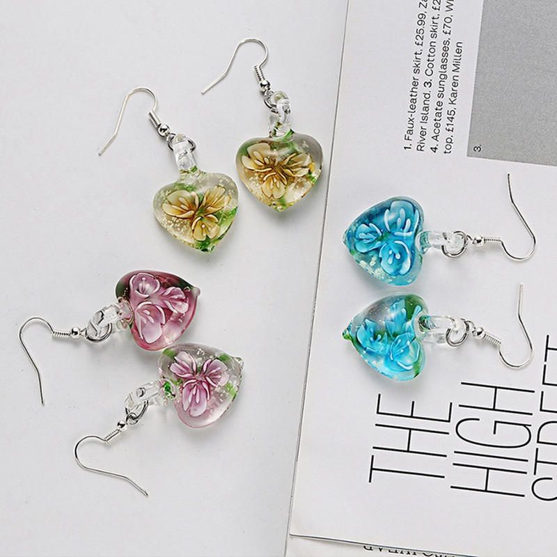 Bohème Créatif Lumineux Bijoux Ethniques Boucles D'oreilles Fleur Motif Coeur Balancent Boucle D'oreille Pour Les Femmes