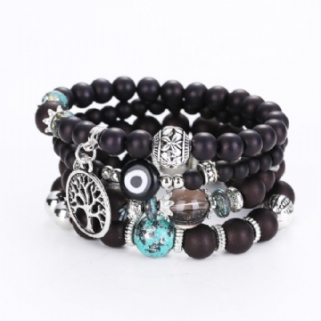 Bohème Creux Arbre De Vie Perles Élastiques Multicouche Bracelet Bracelet Cadeau Pour Les Femmes