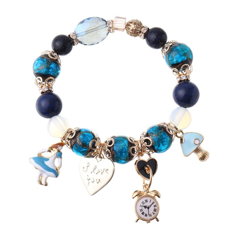 Bohême Cristal Verre Perlé Bracelet Coeur Horloge Charme Bracelets Main Chaîne Pour Les Femmes