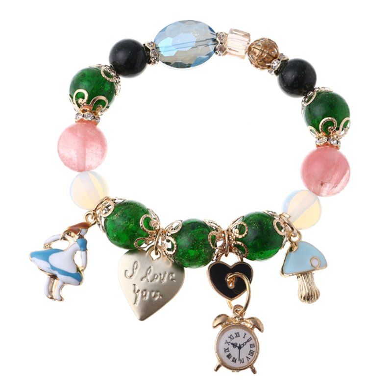 Bohême Cristal Verre Perlé Bracelet Coeur Horloge Charme Bracelets Main Chaîne Pour Les Femmes