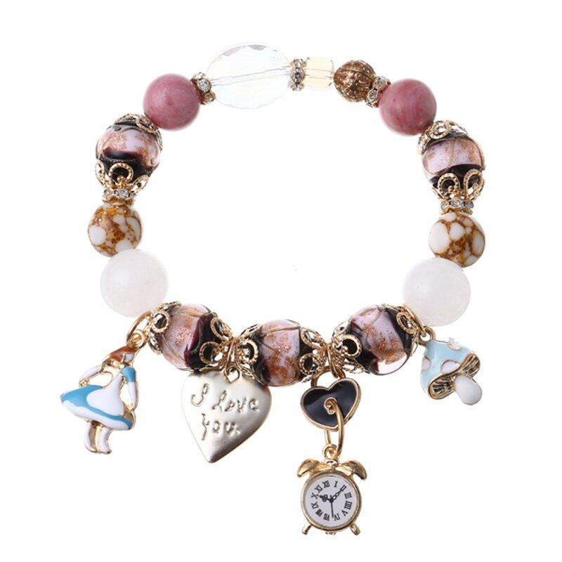 Bohême Cristal Verre Perlé Bracelet Coeur Horloge Charme Bracelets Main Chaîne Pour Les Femmes