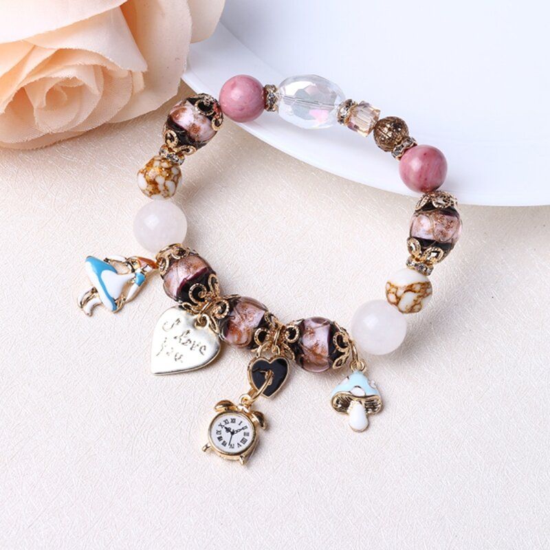 Bohême Cristal Verre Perlé Bracelet Coeur Horloge Charme Bracelets Main Chaîne Pour Les Femmes