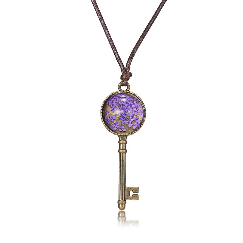 Bohème Gypsophile Métal Clé Pendentif Collier Vintage Délicatesse Cadeau Pour Les Femmes