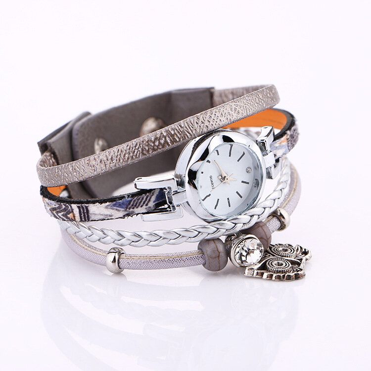 Bohème Mignon Hibou Bracelet En Cuir Montre Ethnique Métal Strass Multicouche Montres-bracelets