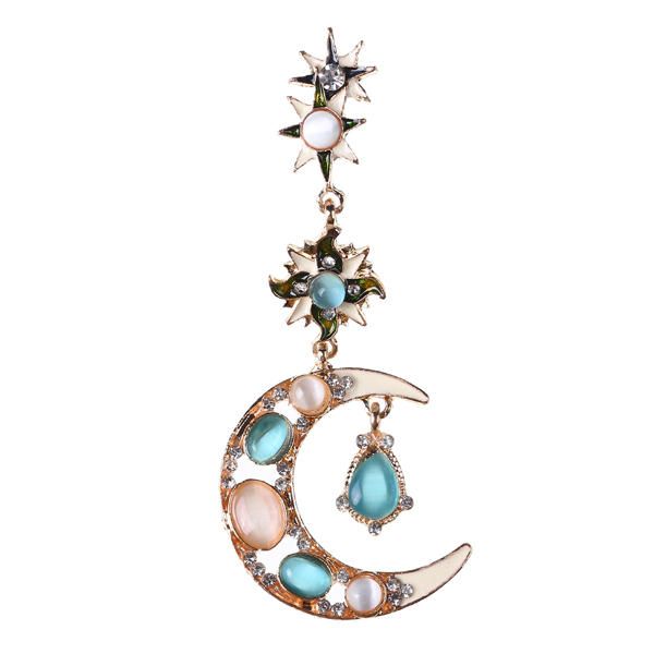 Bohème À La Mode Étoile Soleil Lune Strass Cristal Stellaire Oreille Goutte Boucle D'oreille Pour Femmes Bijoux