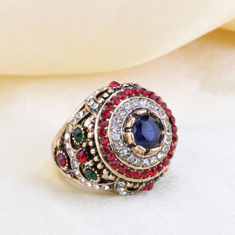 Bohème Plaqué Or Bague Opale Bleu Résine Cristal Creux Anneaux Cadeau Ethnique Pour Les Femmes