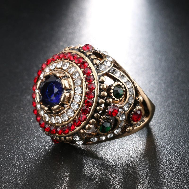 Bohème Plaqué Or Bague Opale Bleu Résine Cristal Creux Anneaux Cadeau Ethnique Pour Les Femmes